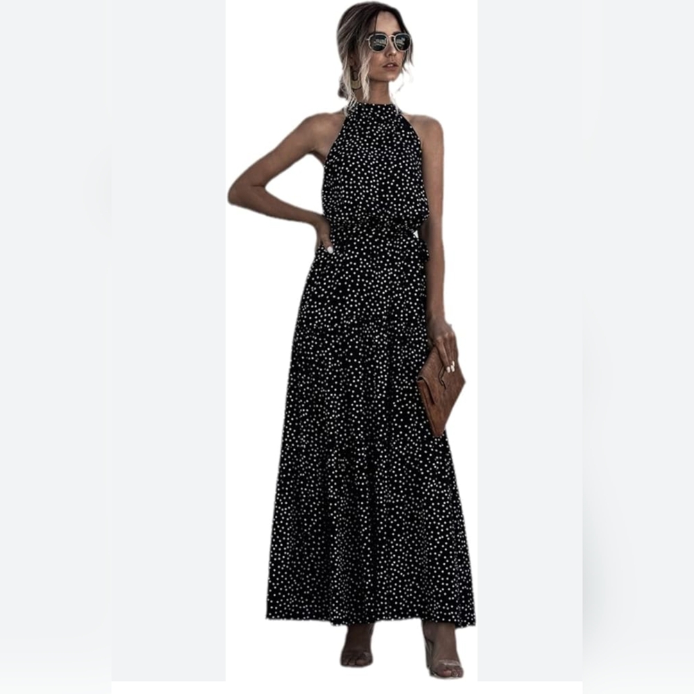 Long maxi halter dress polka dots